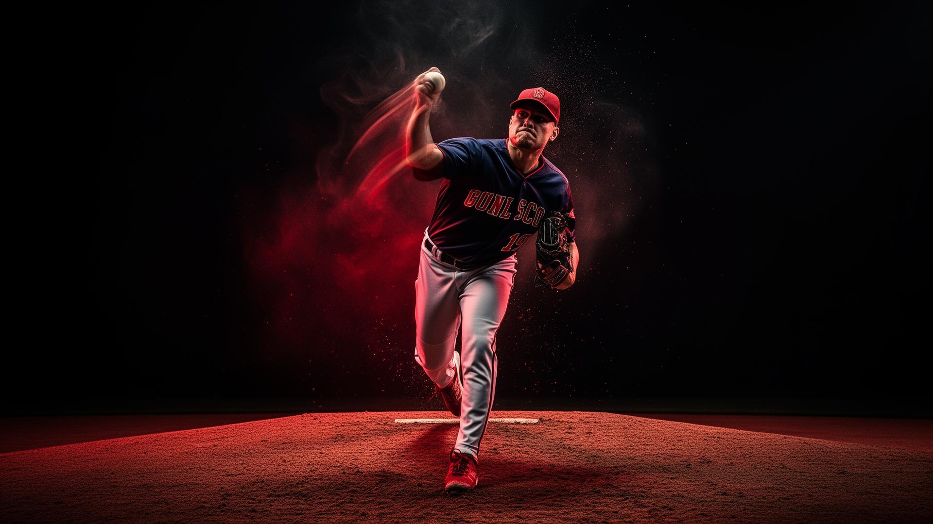 Baseball pitcher mid-windup
