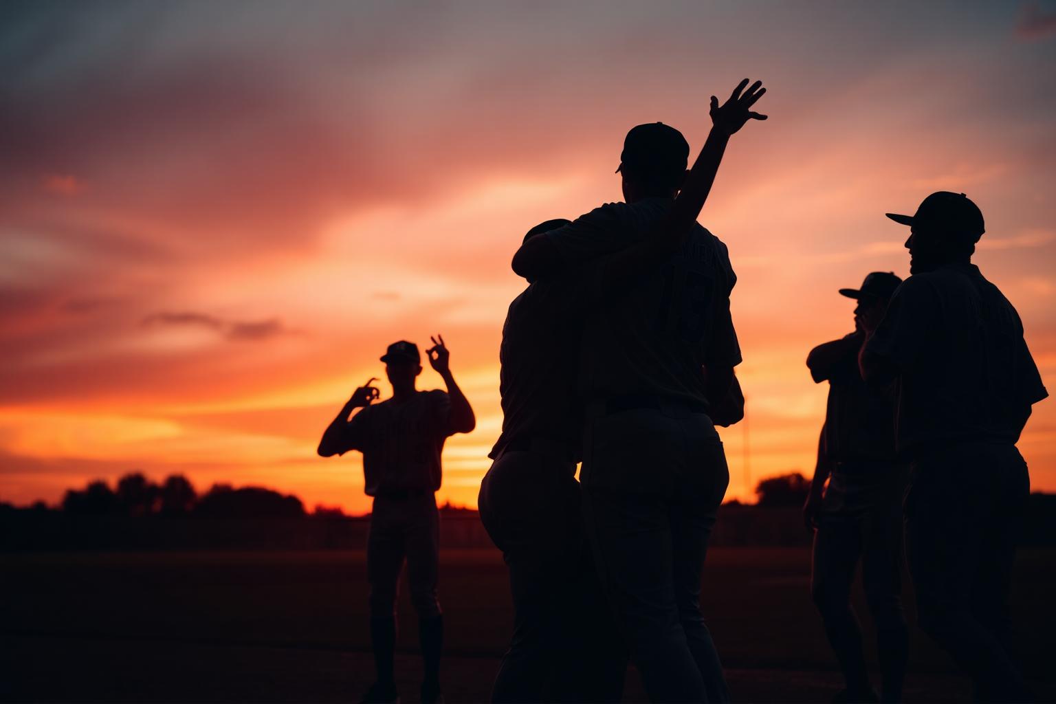 Baseball team at sunset